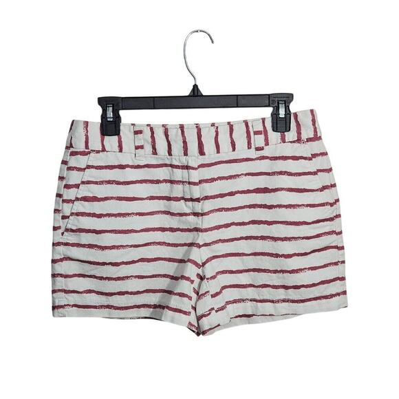 Ann Taylor LOFT Womens Cotton White Red Striped Chino Shorts Size 2 100% Cotton - Picture 1 of 6